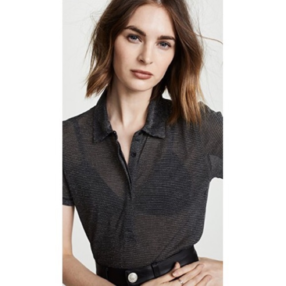 Rag & Bone Dawson Polo Shirt in Metallic Black - Picture 2 of 7